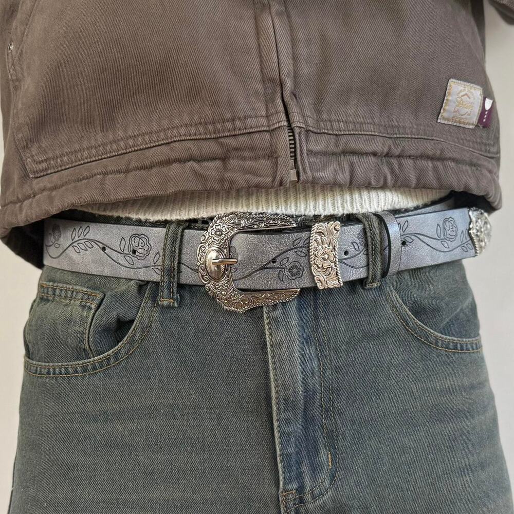 Y2k western grey floral cowboy